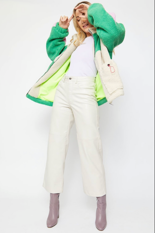 NEW Jayley Cream Faux Shearling Patchwork Jacket