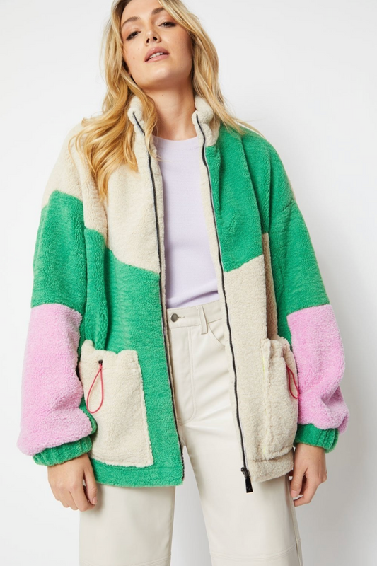 NEW Jayley Cream Faux Shearling Patchwork Jacket