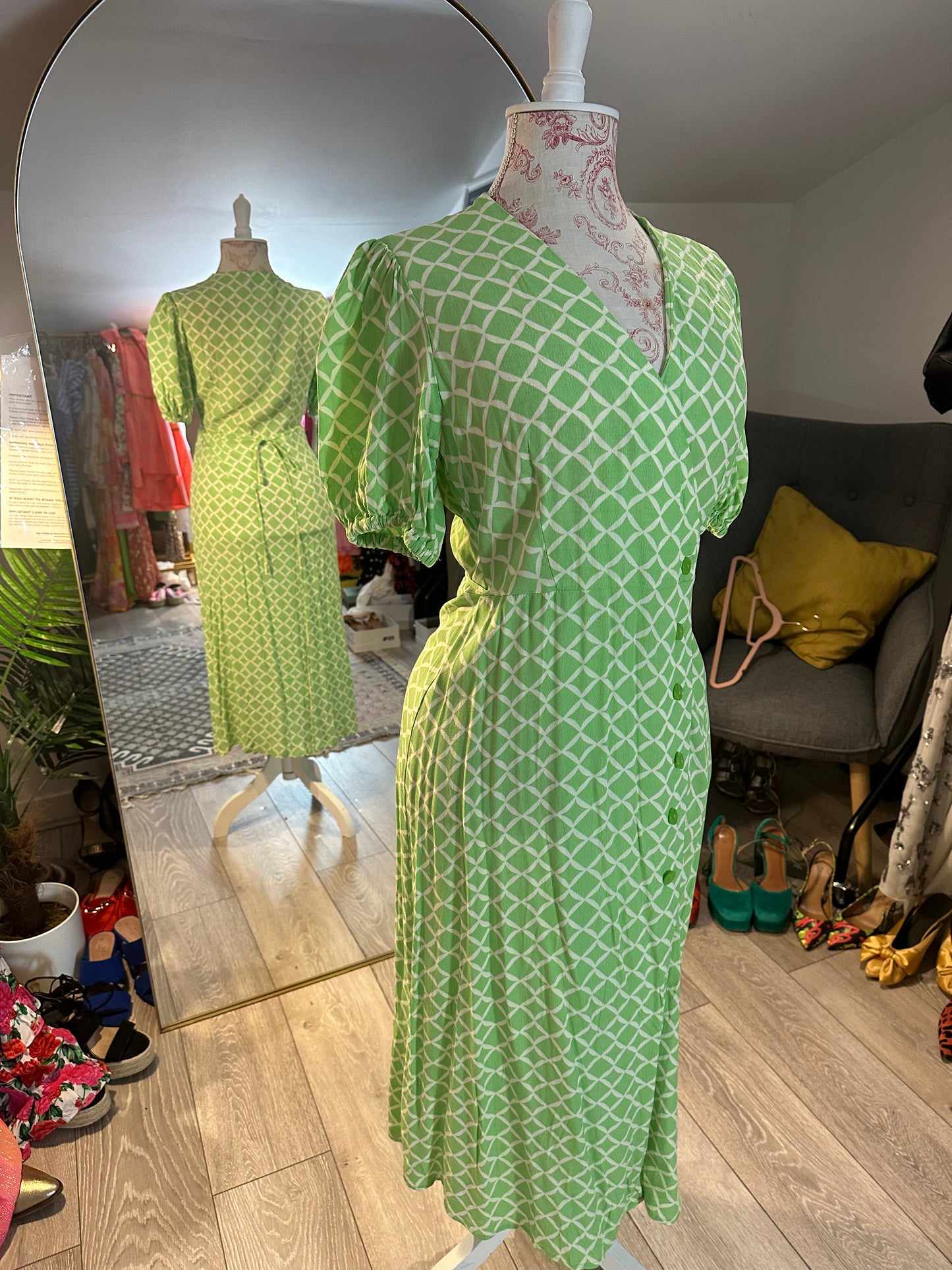 Mango Green Patterned Dress