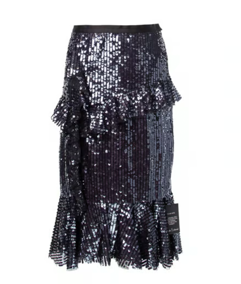 Needle & Thread Navy Sequin Midlength Skirt