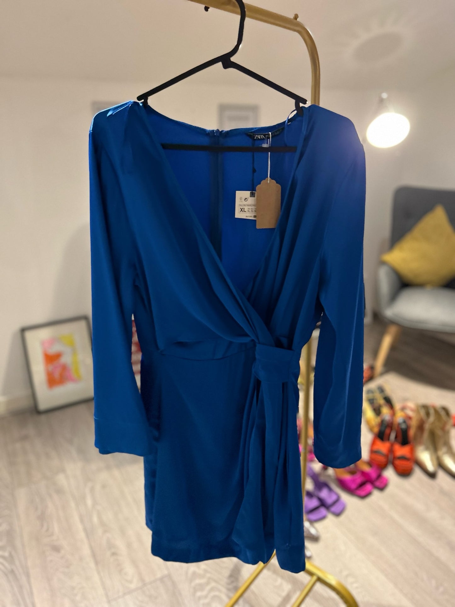 Zara Blue Satin Wrap Dress Preloved Size 14/16