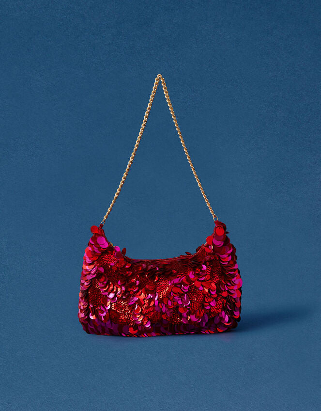 Monsoon Pink & Red Sequin Bag with Gold Chain